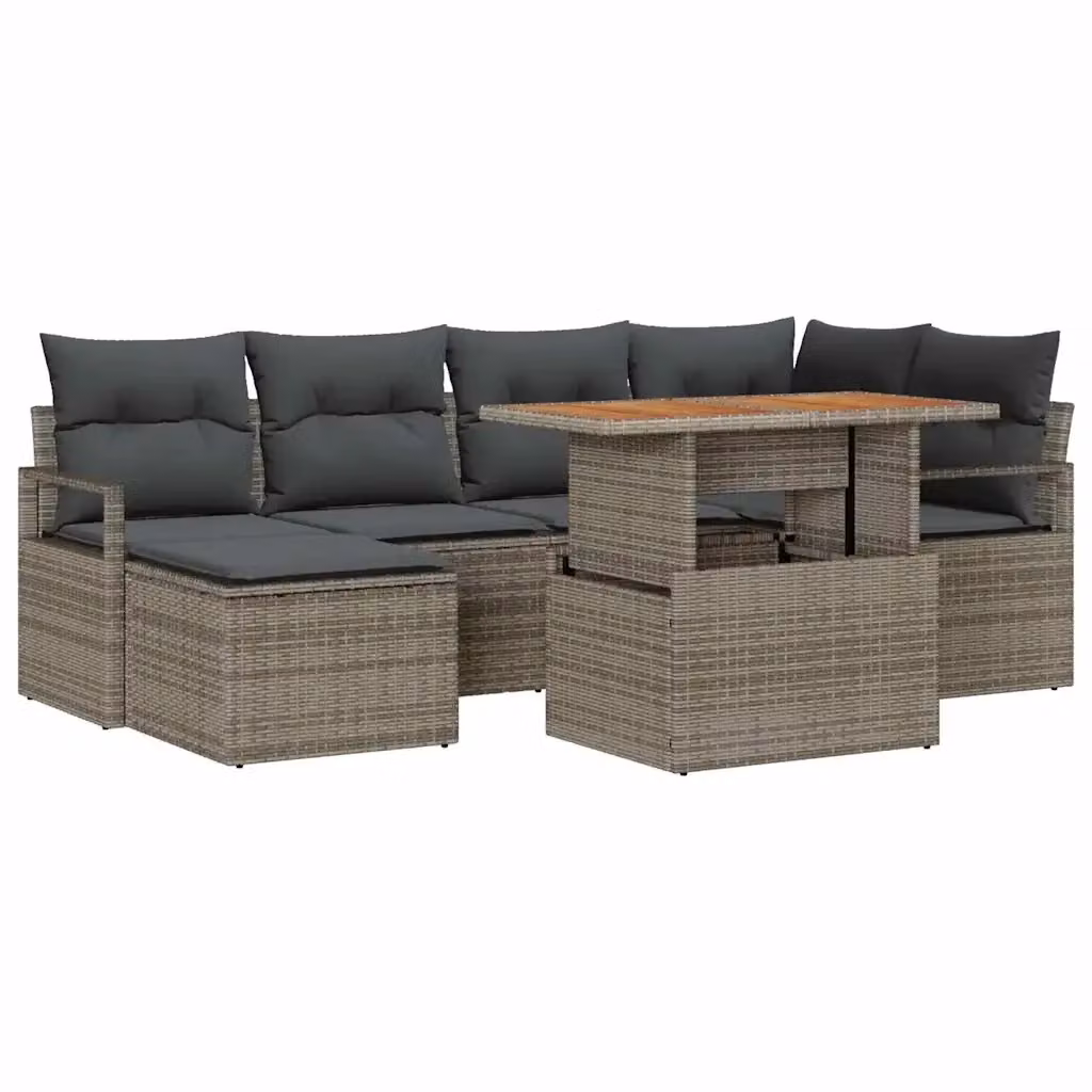 Set Divano da Giardino vidaXL 7 Pezzi a Forma di L in Rattan Grigio con Cuscini e Tavolino – 2