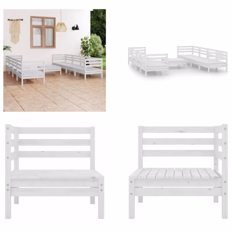 vidaXL 9 pezzi set da giardino in pino massiccio bianco - set da giardino - set da giardino - set da giardino - set da salotto