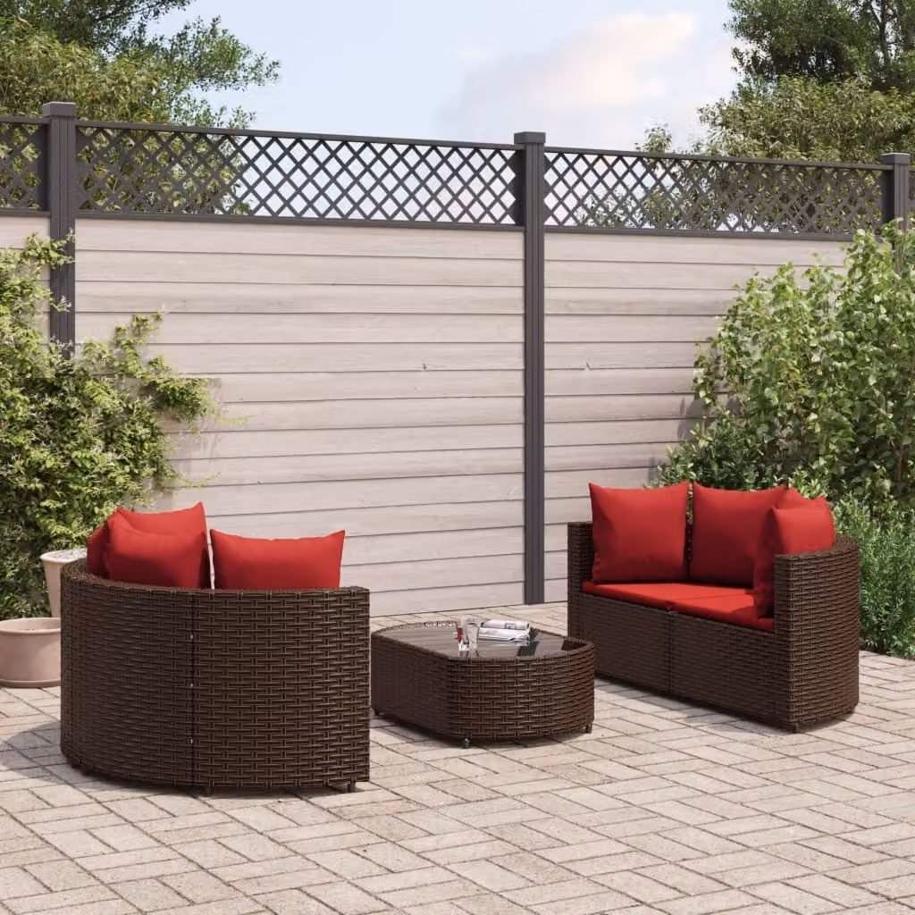 Maison Exclusive - Set Divano da Giardino 5 pz con Cuscini Marrone in Polyrattan