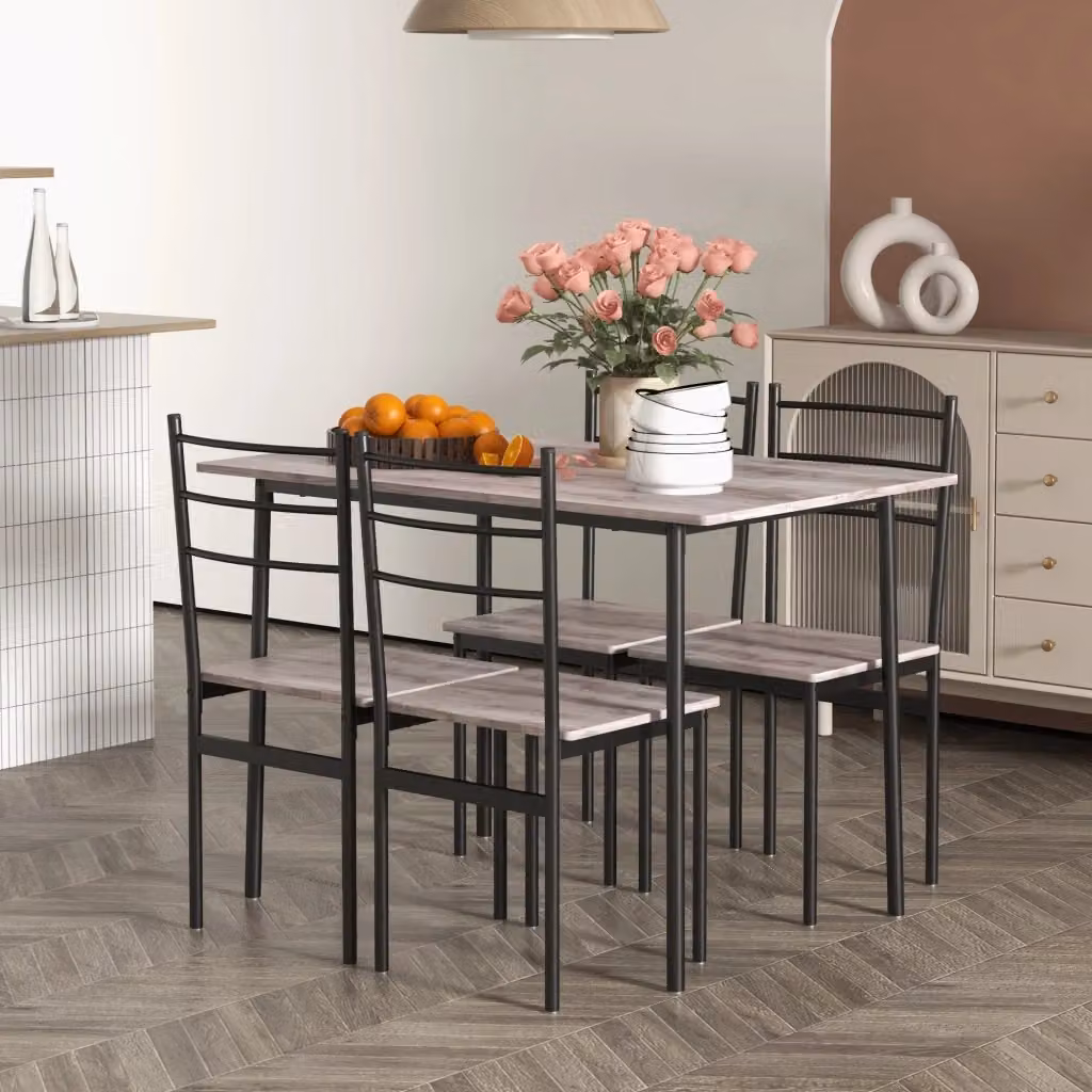 Set Tavolo Rettangolare e Sedie Moderno GIORDANOSHOP in MDF e Metallo, Colore Nero e Marrone – 2