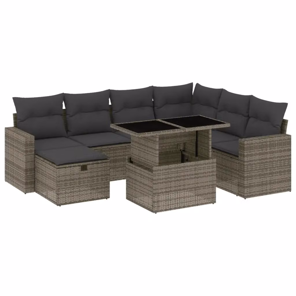 vidaXL Set Divano da Giardino a L 8 pz in Polyrattan Grigio con Cuscini e Tavolino – 2
