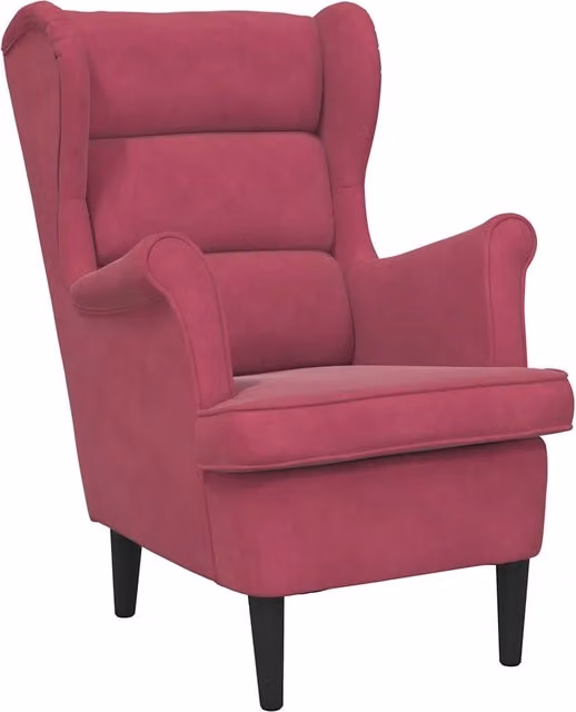 Poltrona Relax Moderna in Velluto Rosso con Braccioli e Struttura in Legno – 1