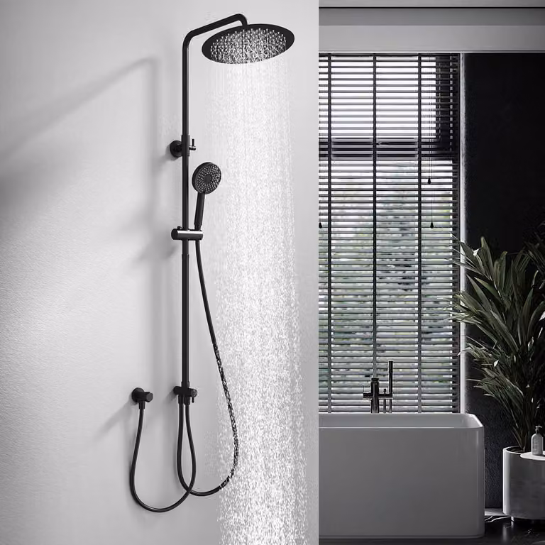 Sistema doccia senza miscelatore, diametro 300 mm, soffione a pioggia rotondo, acciaio inossidabile 304, colore nero