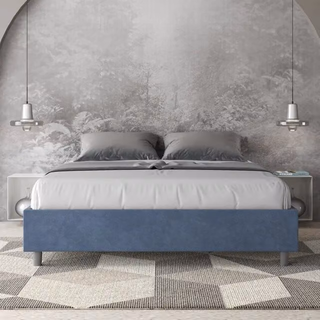 Letto matrimoniale alla francese imbottito Ityhome in microfibra blu con rete L: 158 cm, P: 39 cm, H: 222 cm – 1