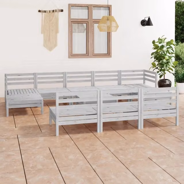 Set Salotto da Giardino 11 pz in Legno Massello di Pino Bianco 3083370