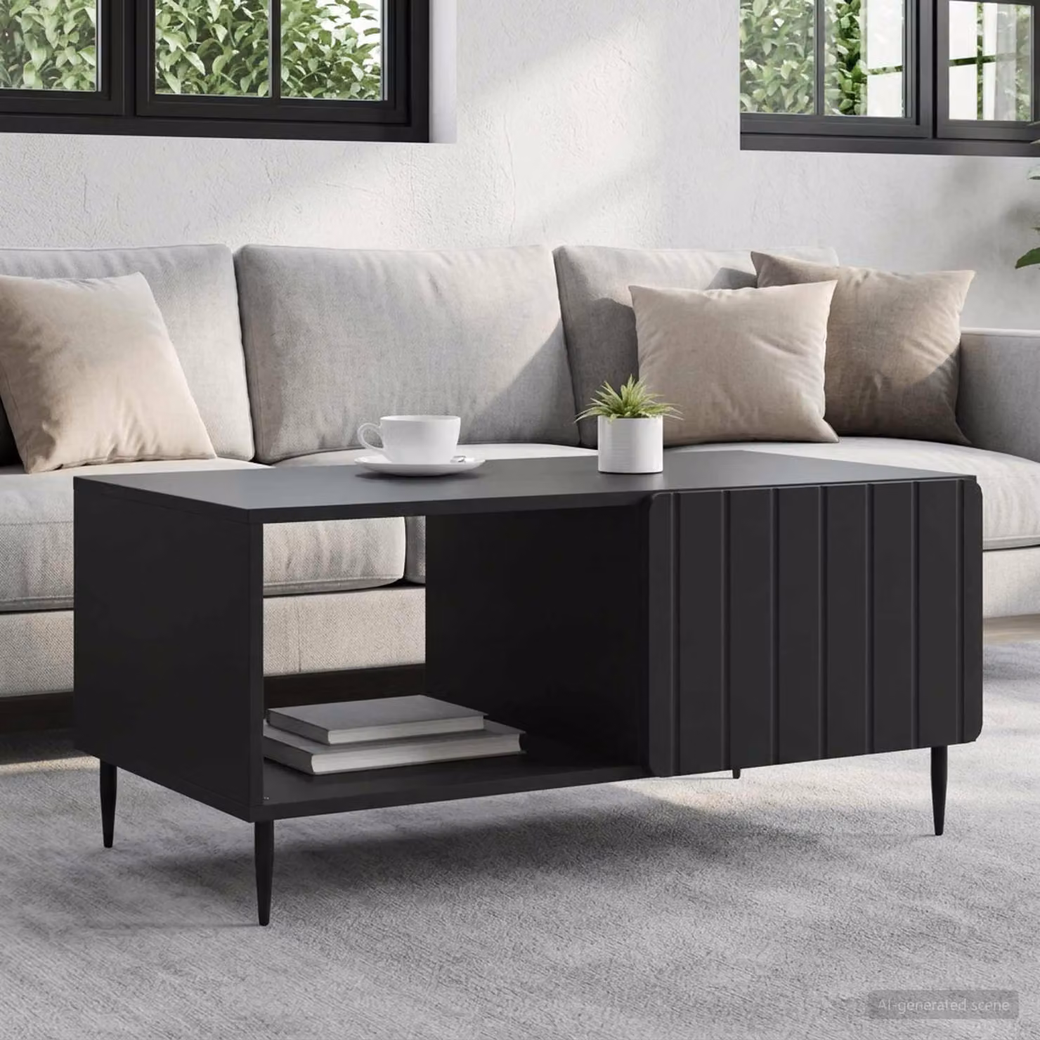 Tavolino da salotto moderno vidaXL Nero L 90 cm x P 50 cm x H 40 cm in legno ingegnerizzato e metallo
