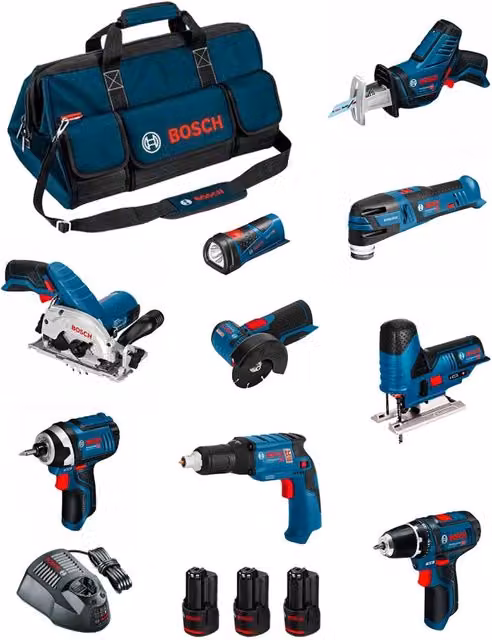 Kit utensili elettrici Bosch BMKB9-28AD3 blu con batterie ricaricabili