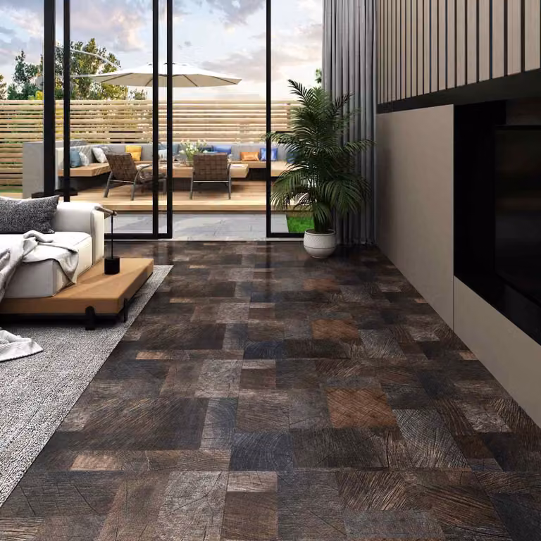 vidaXL Pavimento in laminato effetto legno marrone autoadesivo, 5,11 m² (55 pezzi)