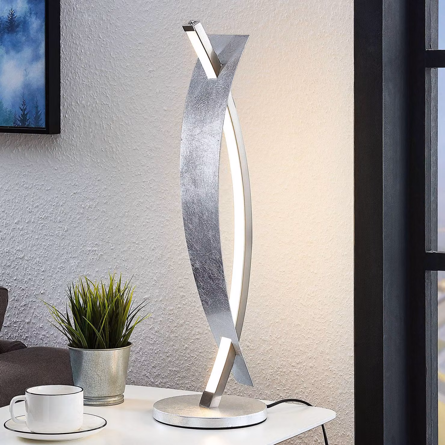 Lampada da tavolo a LED Marija Lucande, dimmerabile, Cromo / Argento, Soggiorno / Sala da pranzo, Metallo, Moderno, Lampada da tavolo LED