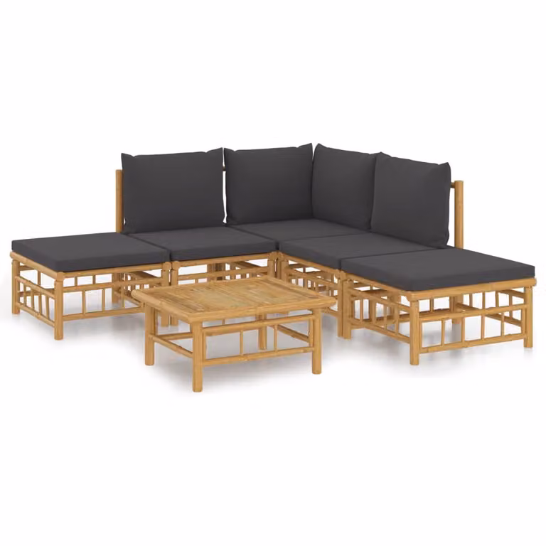 Set Salotto da Giardino 6pz con Cuscini Grigio Scuro Bambù