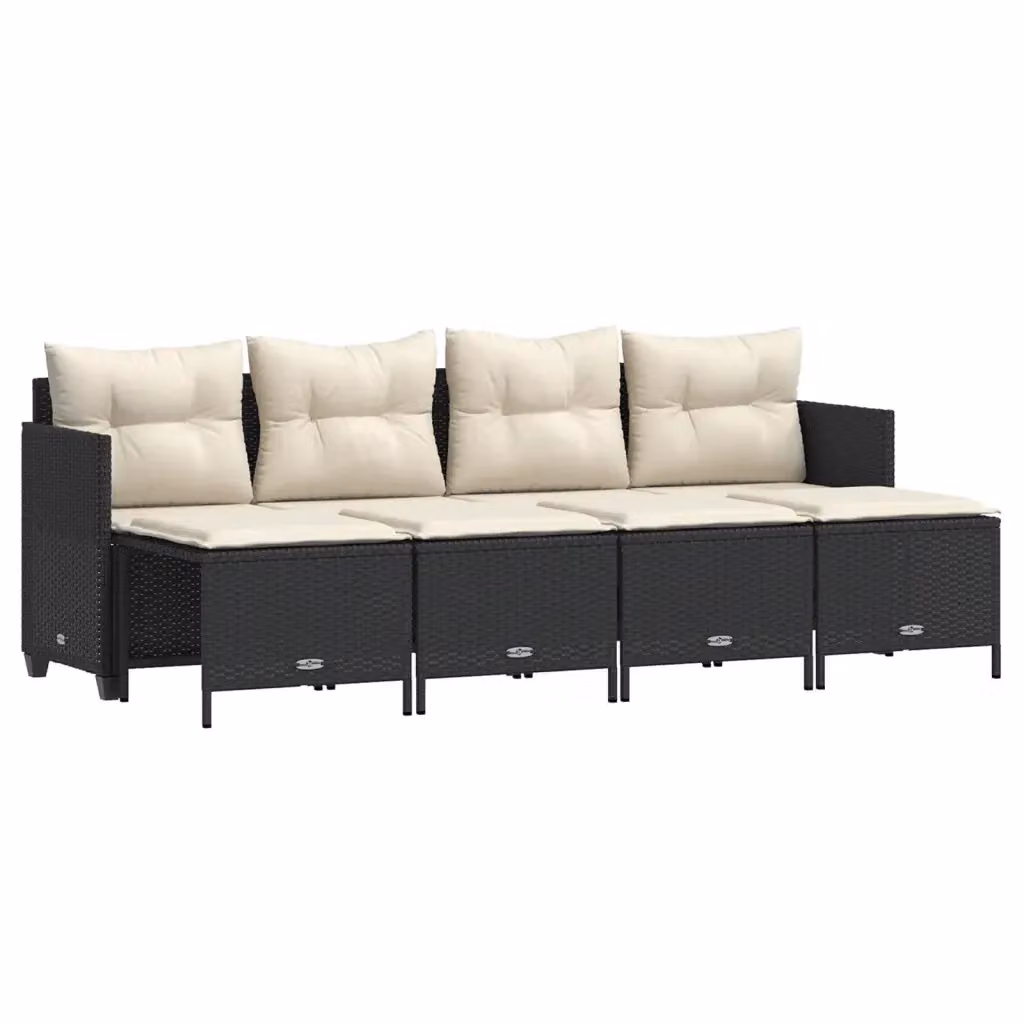 vidaXL Set Divani da Giardino 5 pz con Cuscini e Ottoman in Polyrattan Nero e Bianco – 2