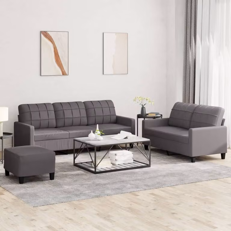 Maison Exclusive - Set divano 3 pezzi con cuscini, grigio, ecopelle