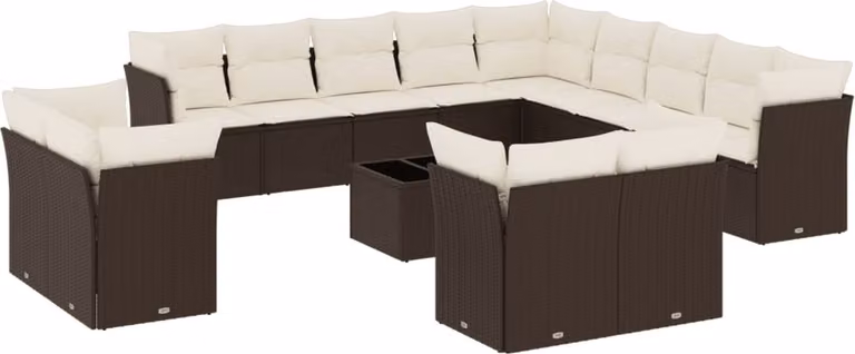 Set Divani da Giardino 14pz con Cuscini in Polyrattan Marrone