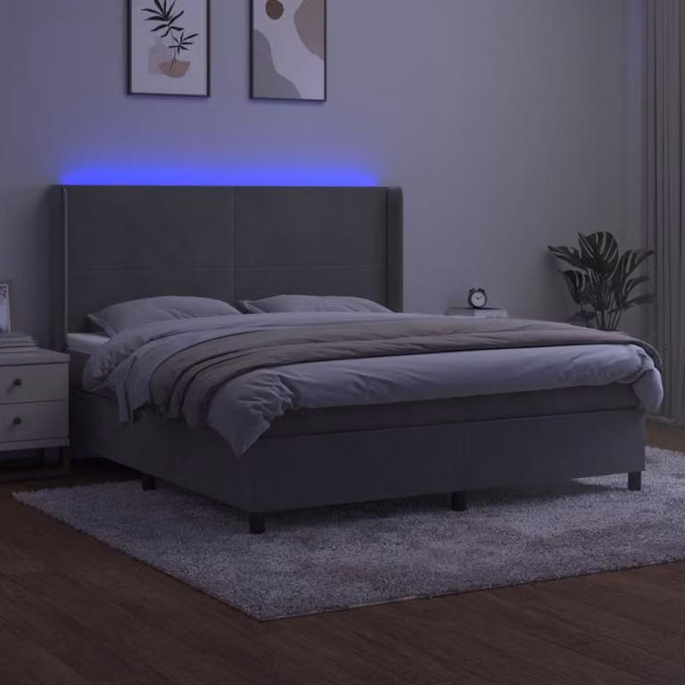 Maison Exclusive - Letto a Molle Materasso e LED Grigio Chiaro 180x200 cm Velluto