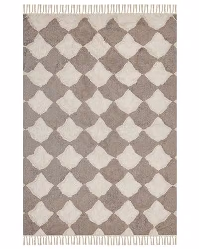 Beliani Tappeto in cotone con nappe e motivo a geometrico marrone e beige 160 x 230 cm