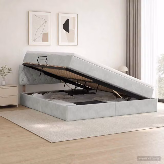 Letto con Contenitore vidaXL in Velluto Grigio con Base Lift-Up L/P/H: 140 x 200 x 88 cm
