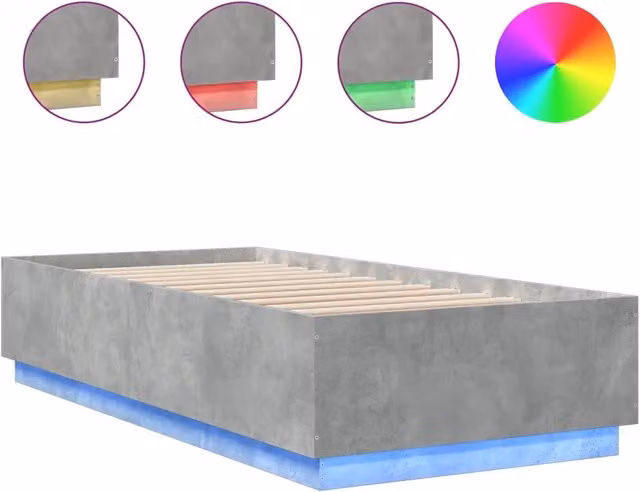 Letto singolo | Letto per adulti | Giroletto Luci LED Grigio Cemento 90x200cm in Legno Multistrato