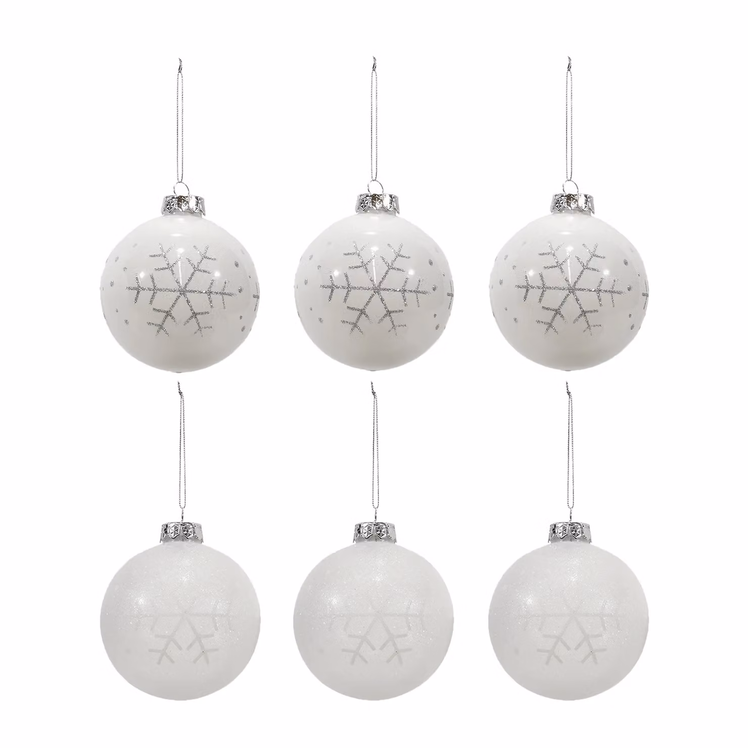 Vestiamo Casa Gran Natale - Set di 6 palline di Natale bianche con fiocco e decorazioni a fiocchi di neve, diametro: 8 cm – 1