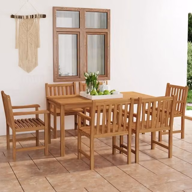 Set da pranzo da giardino vidaXL in legno di teak marrone, 7 pezzi, L: 160 cm, P: 80 cm