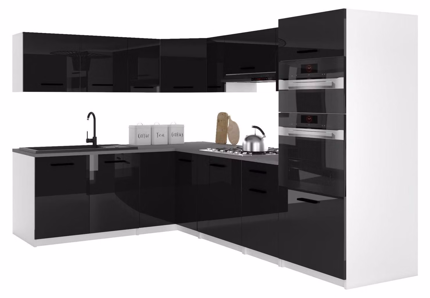 Belini - Angolo cottura moderno ITALIA 8 - Mobili da cucina 420 cm nero - Cucina componibile con pensili, mobili base e piani di lavoro