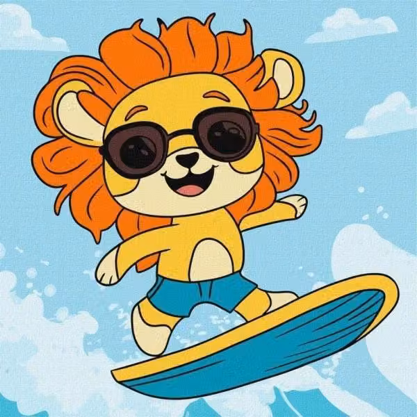 Dipingere seguendo i numeri - Estate. Il leone cavalca l'onda Kids - Ideyka