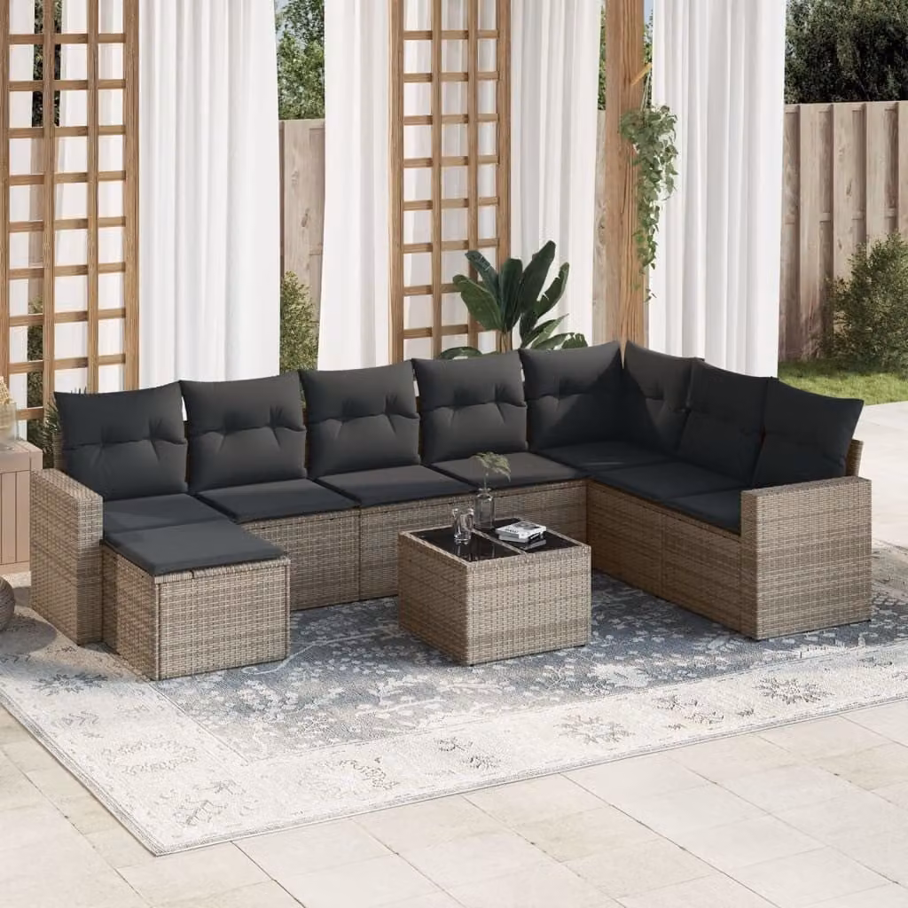 Maison Exclusive - Set da giardino 9 pezzi con cuscini Grigio Polyrattan