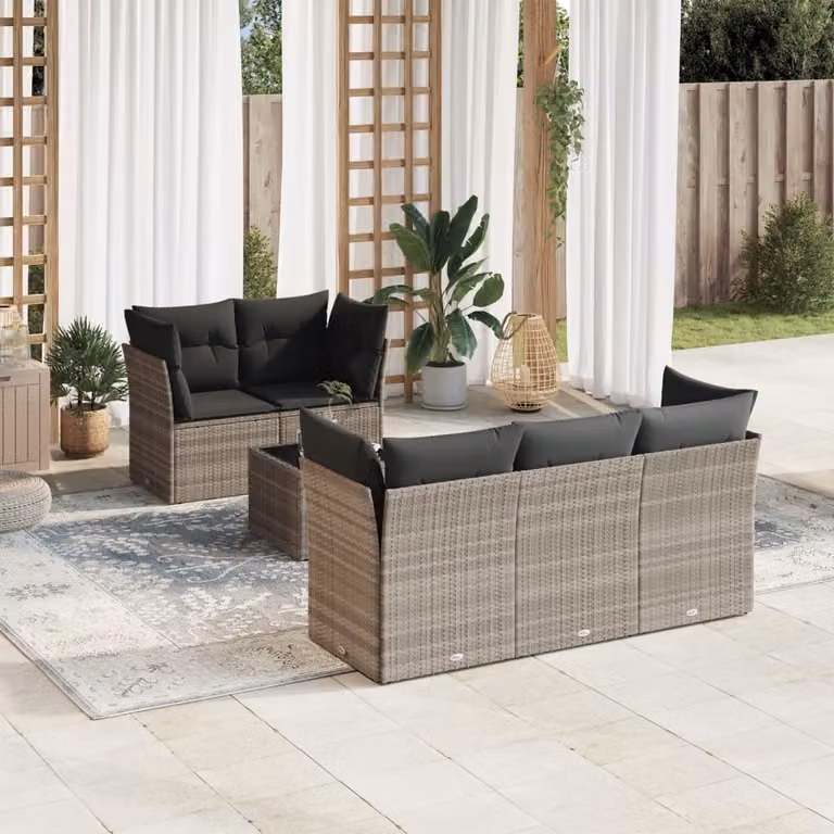 Maison Exclusive - Set Divano da Giardino 6pz con Cuscini Grigio Chiaro Polyrattan