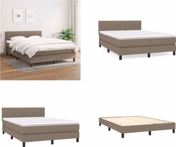 vidaXL Letto boxspring con materasso Taupe 140x200 cm in tessuto - Letto boxspring - Boxspringbetten - Bett - Schlafzimmermöbel