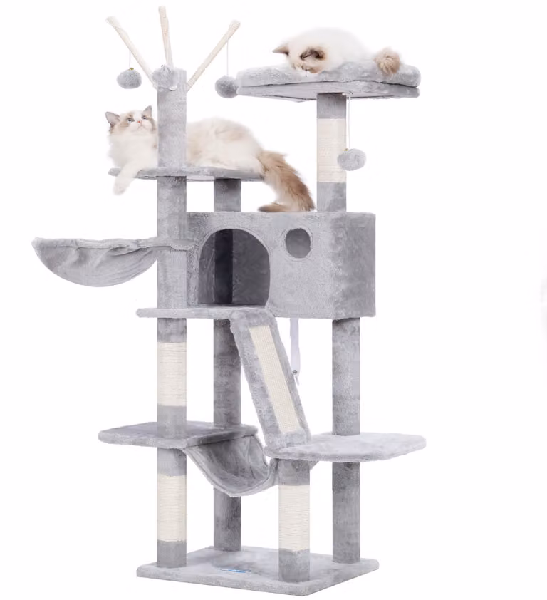 Kratzbaum alto 135 cm, in sisal, color grigio chiaro, per uso interno