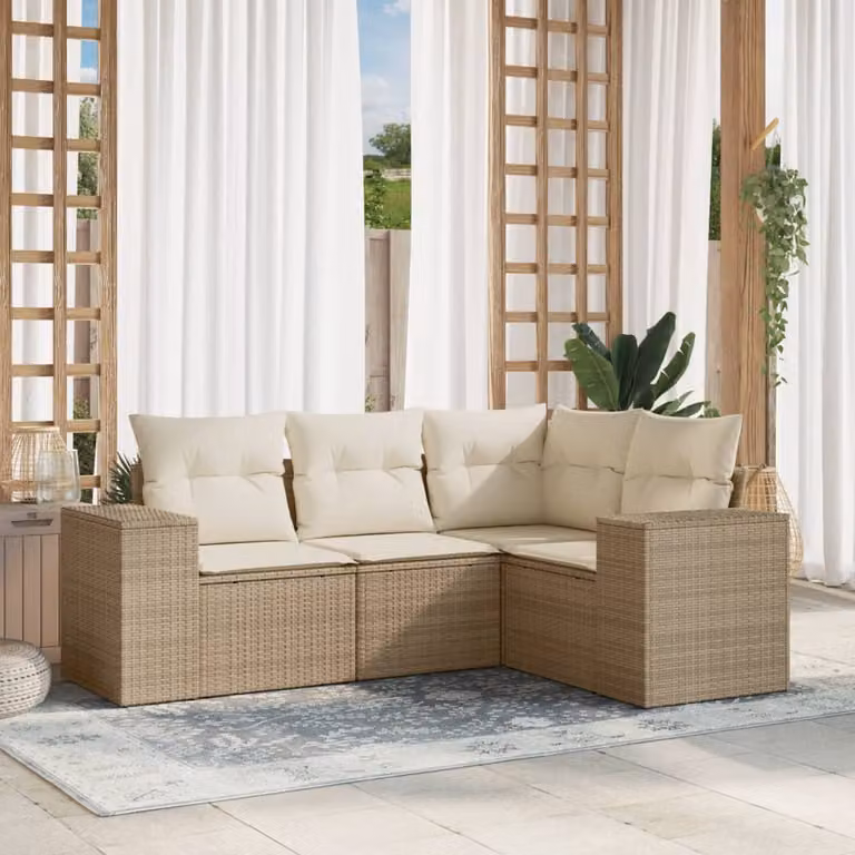 vidaXL Set Divano da Giardino a L 4 pz con Cuscini Beige e Struttura in Metallo