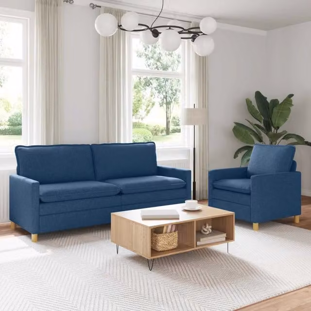 Set di divani 2 pz Blu Tessuto 3417108