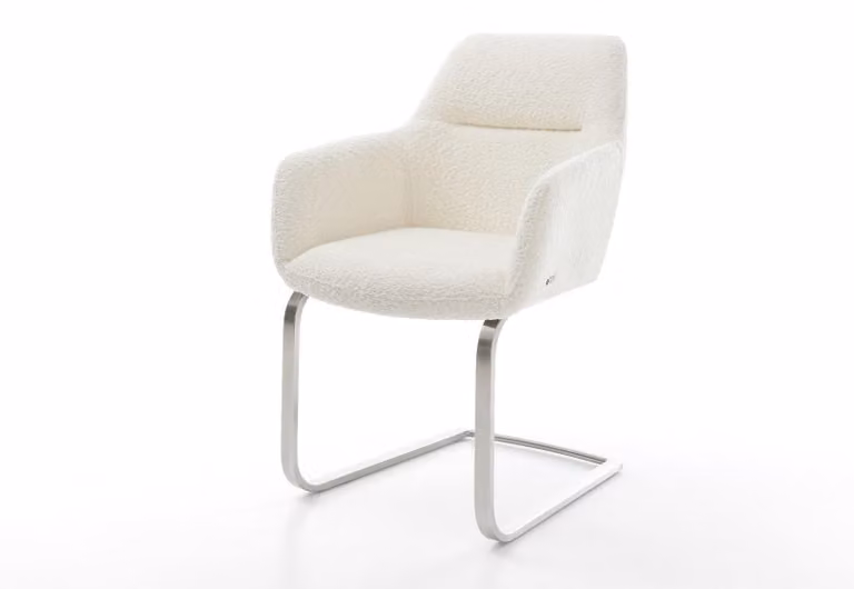 DELIFE Sedia a dondolo Pejo-Flex, rivestita in tessuto bouclé bianco. Sedia a dondolo dal design minimalista, con struttura in acciaio inossidabile e imbottitura in molle insacchettate