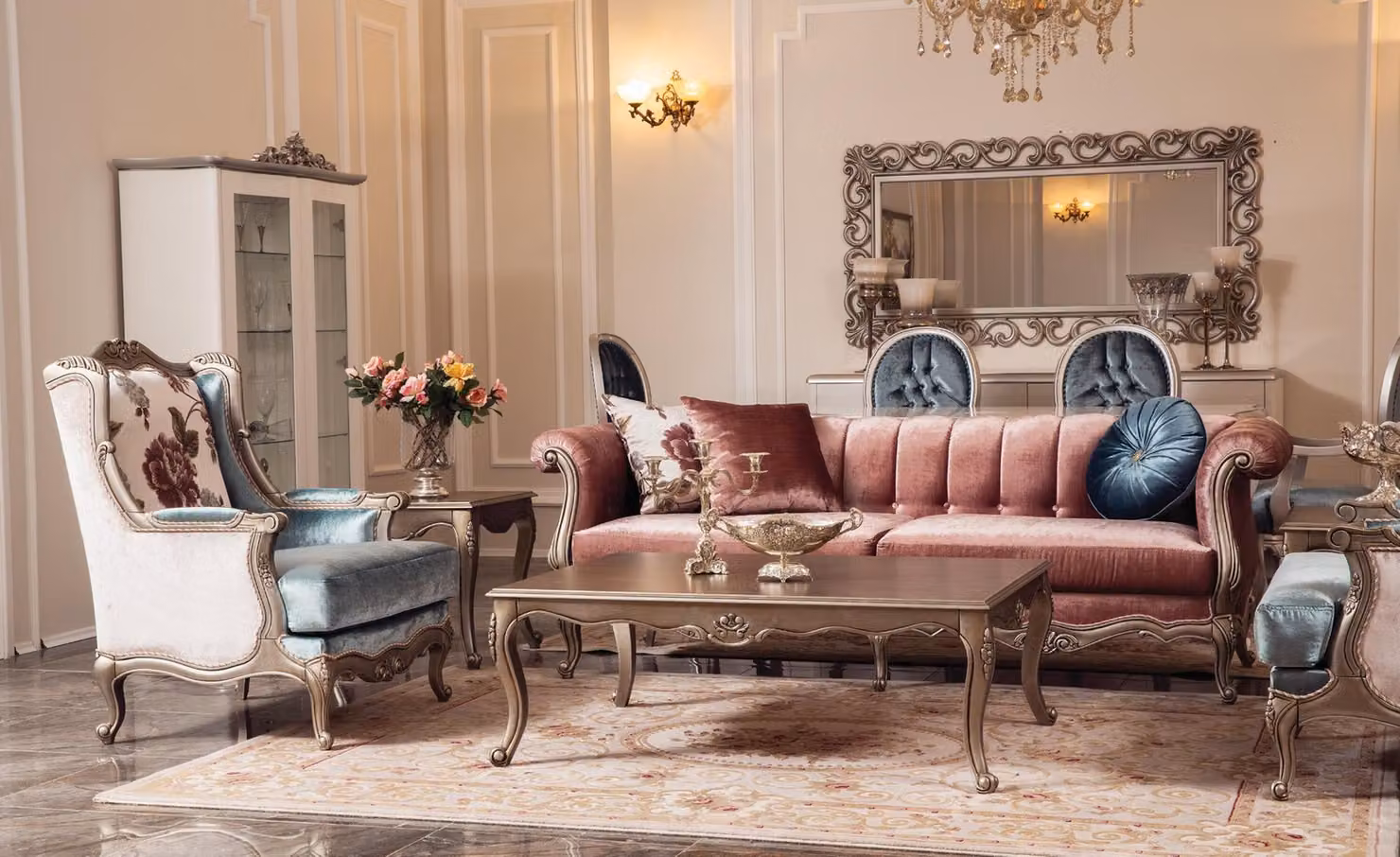 Sofagarnitur Klassische Sofa Couch Set Couchtisch 2x Sessel Luxus Set 4tlg.