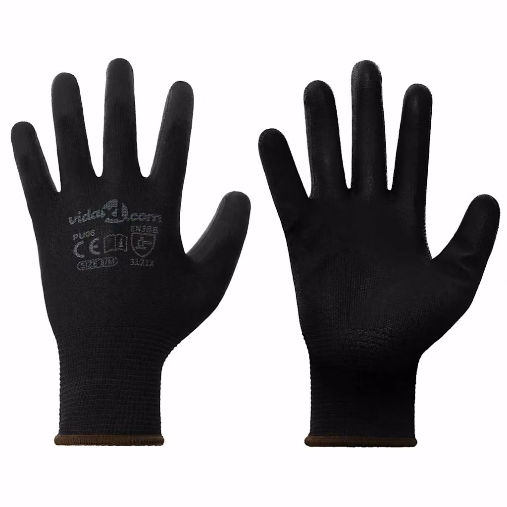 Set di 24 guanti da lavoro vidaXL in poliestere, taglia M, colore nero