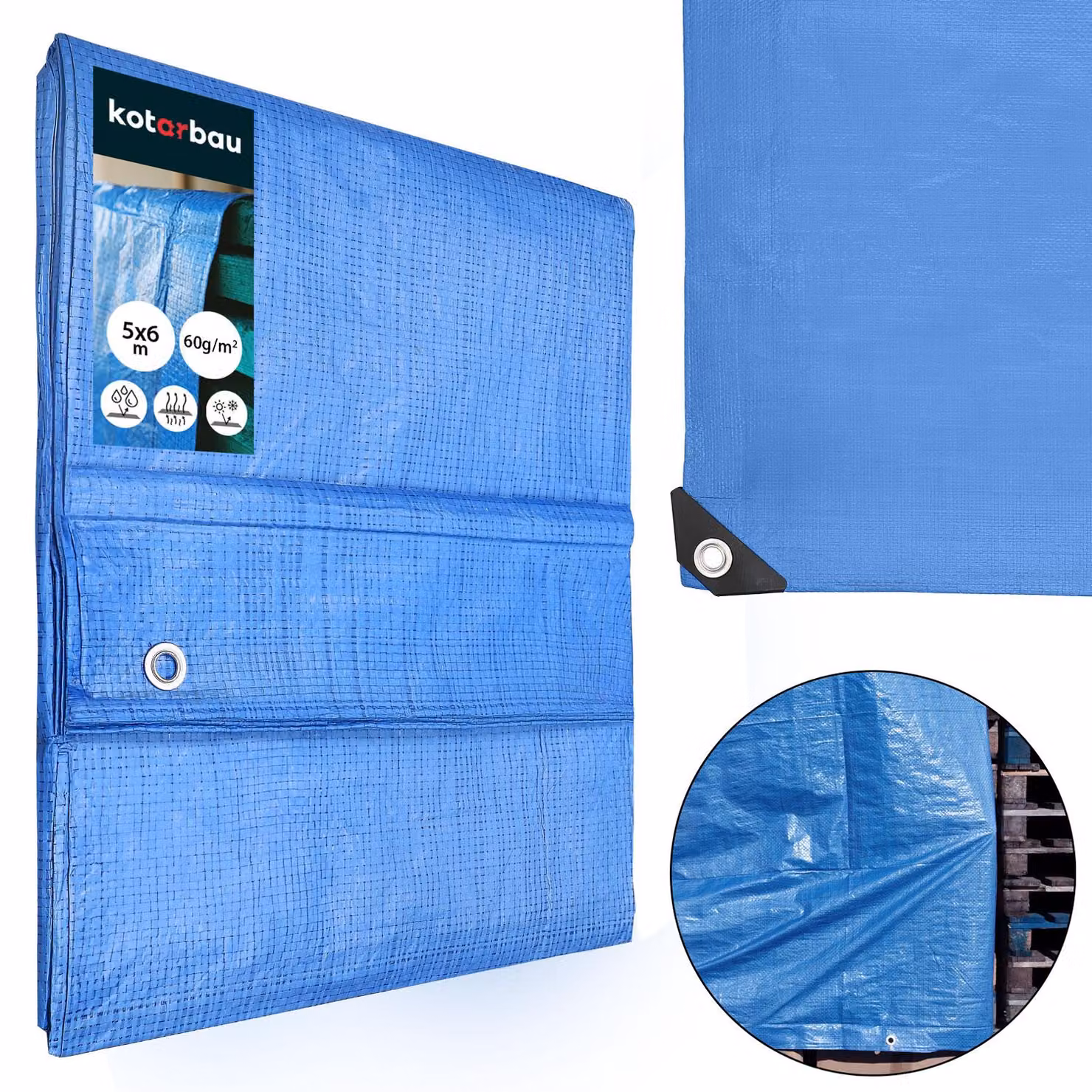 KOTARBAU® Telo Impermeabile Esterno Polietilene 5x6 m Blu 60 g/m² Telo Sotto Piscina Fuori Terra Telo Impermeabile