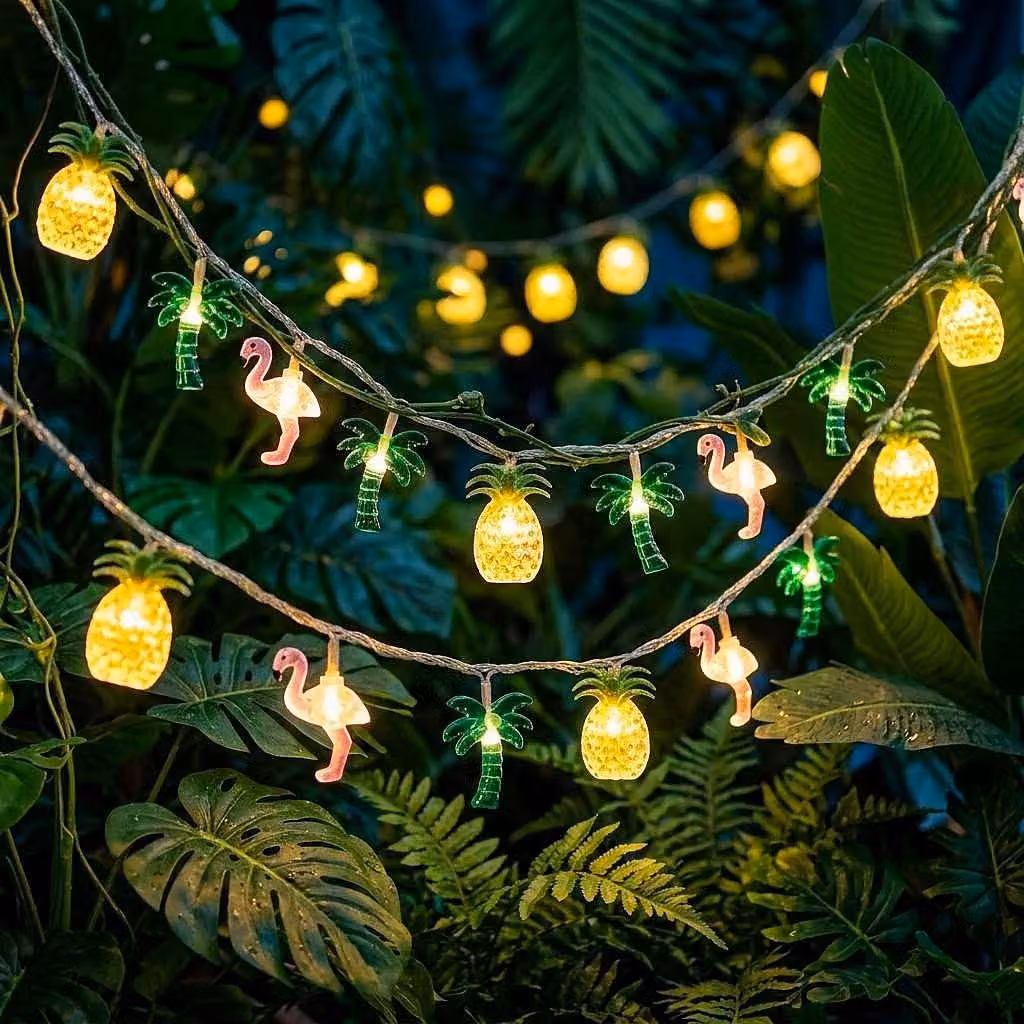 Catena luminosa a LED, lunghezza 3 metri, con 20 motivi tropicali, alimentata a batteria