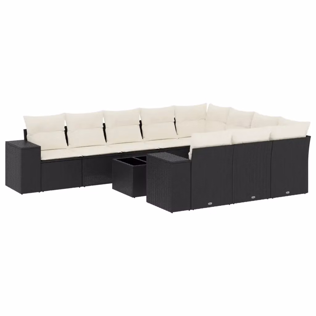 vidaXL Set Divani da Giardino 11 pz in Polyrattan Nero con Cuscini e Tavolino da Esterno – 2
