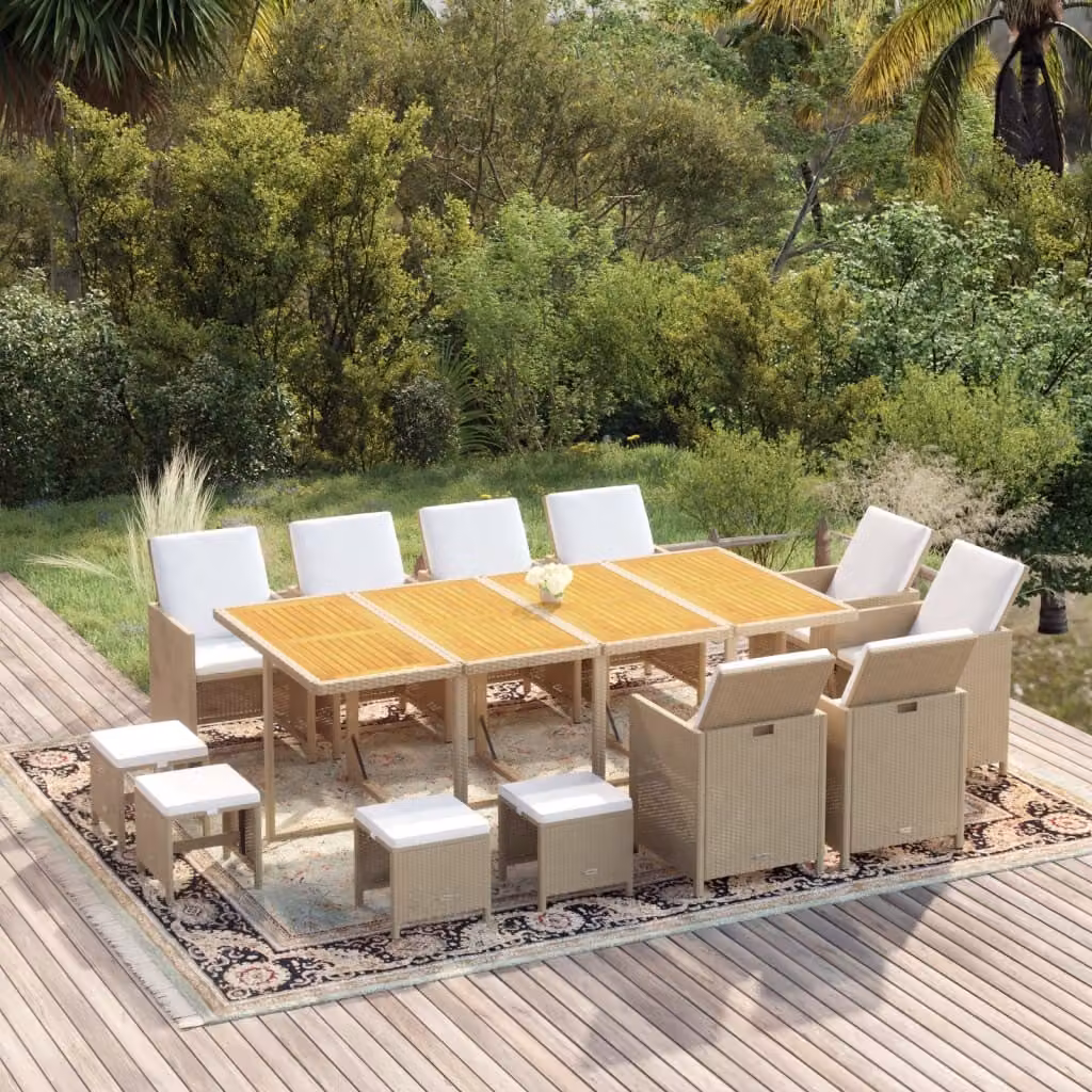 Maison Exclusive - Set da pranzo da giardino da 13 pezzi con cuscini in polyrattan beige