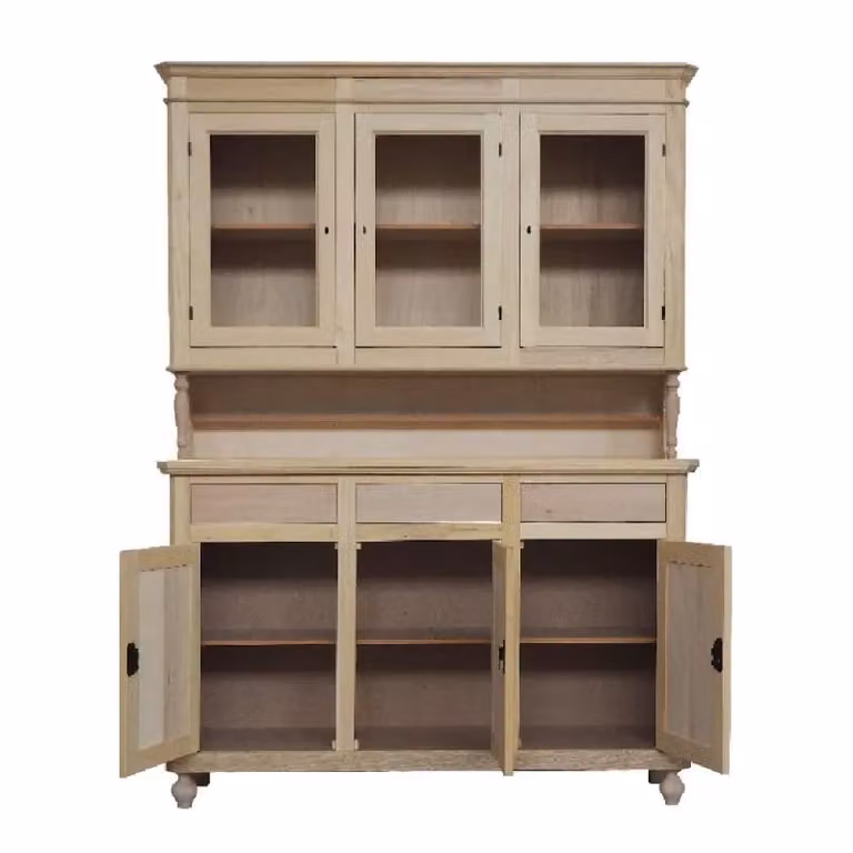 Cristalliera in legno di pino stile arte povera con ante in vetro Mobili 2G L/P/H: 150 x 43 x 210 cm