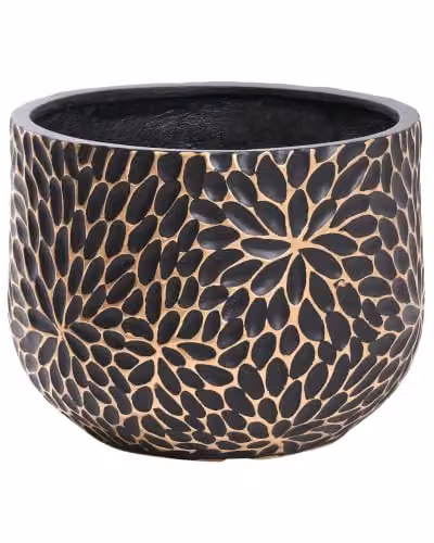 Vaso da fiori rotondo moderno per interni ed esterni in MgO scanalato nero