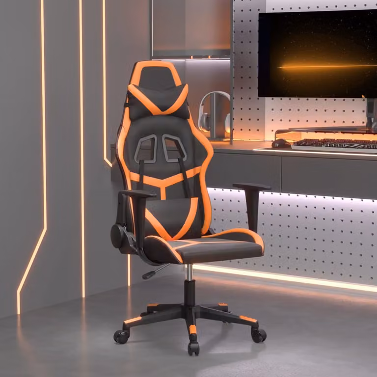 Sedia da Gaming vidaXL in Similpelle Multicolore Nero e Arancione con Poggiatesta e Ruote