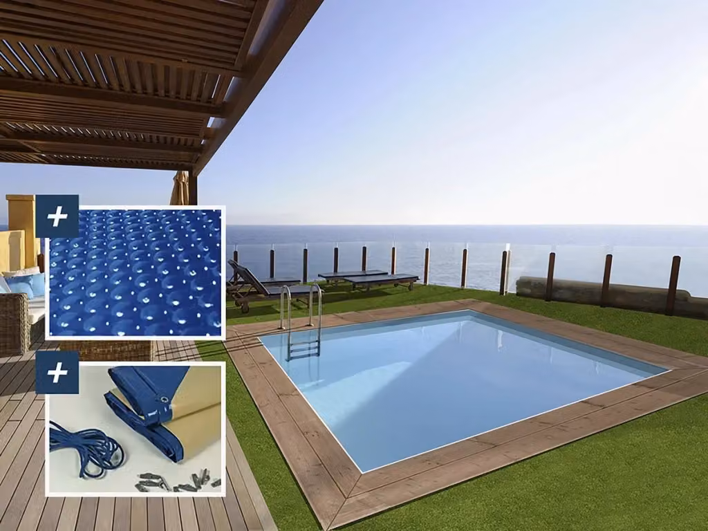 Piscina rettangolare in legno Zanzibar Habitat Et Jardin colore marrone con copertura a bolle e copertura invernale L: 350 cm, P: 230 cm, H: 124 cm – 2