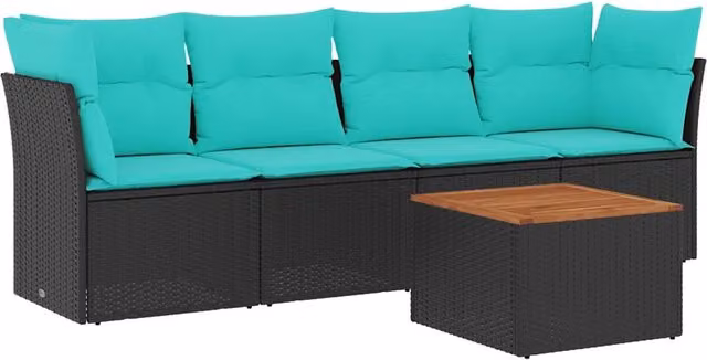 Set Divani da Giardino 5 pz | Set Salotto da Giardino con Cuscini Nero in Polyrattan