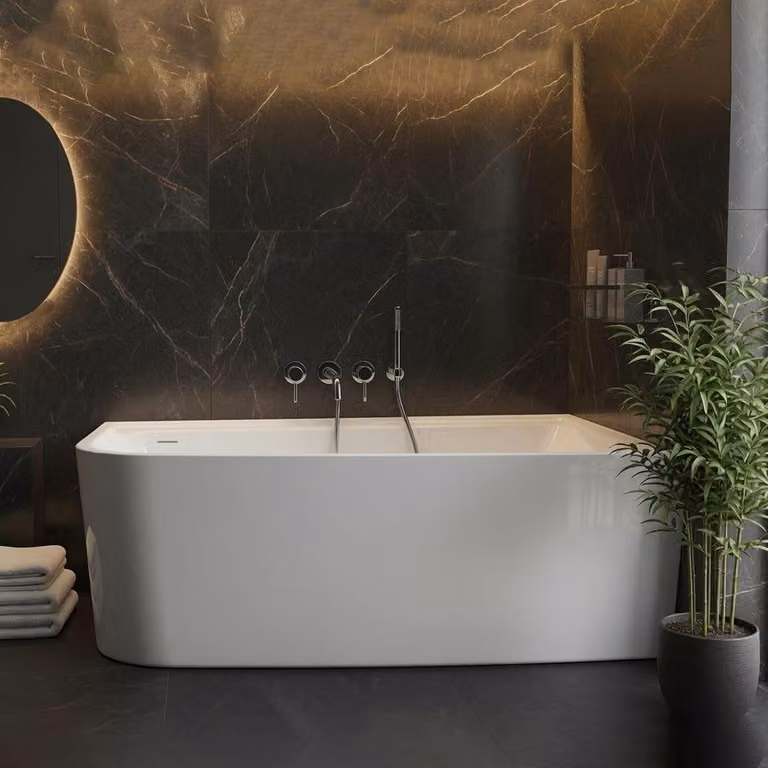 Vasca da bagno freestanding angolare in acrilico bianco lucido 150x100 cm | Melany