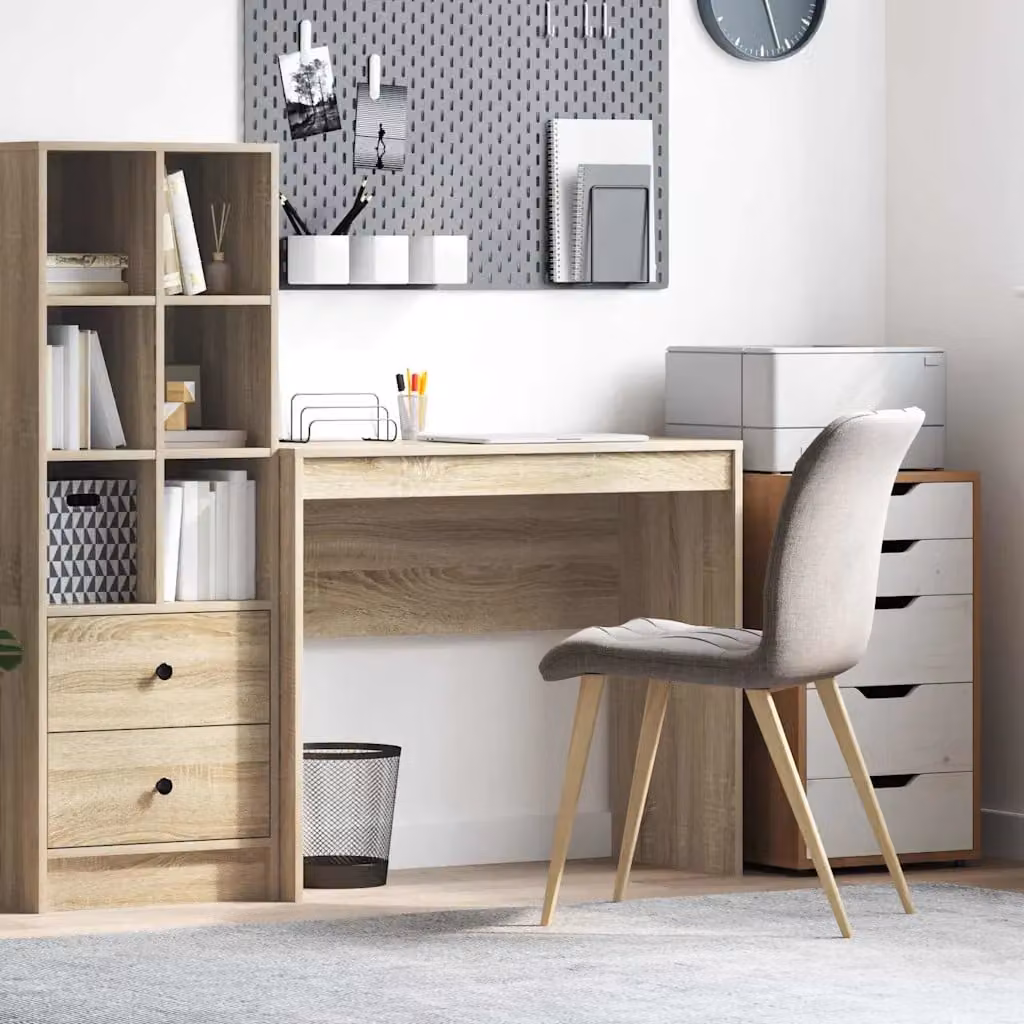 Scrivania moderna vidaXL in MDF laminato rovere, L 90 cm x P 40 cm x H 76 cm, colore beige e marrone
