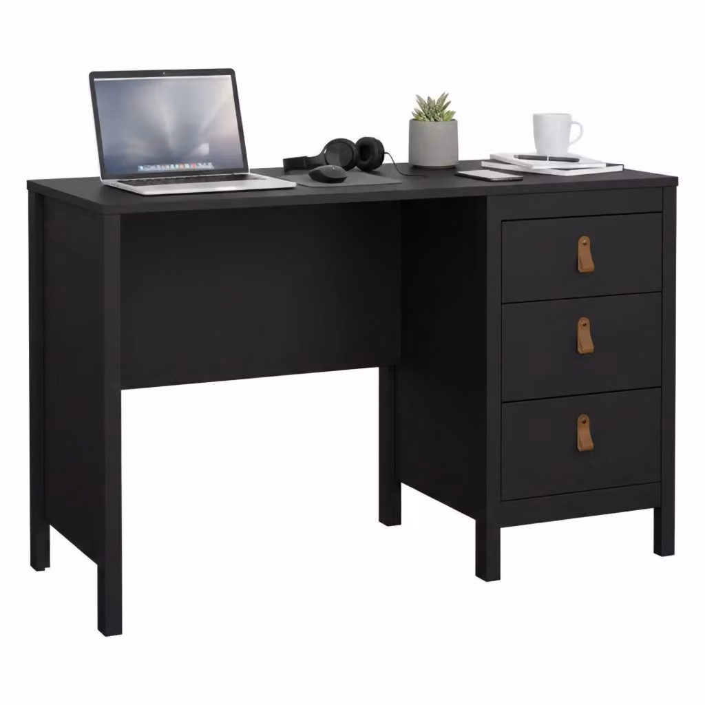 Scrivania DMORA moderna con cassettiera, tavolo da ufficio nero opaco, L: 120 cm, P: 48 cm, H: 77 cm – 2