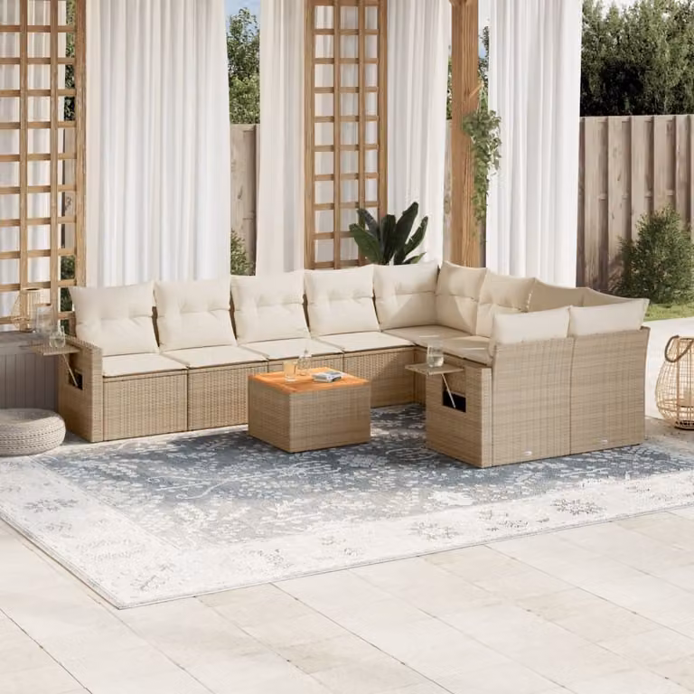 Maison Exclusive - Set Divano da Giardino 10 pz con Cuscini Beige in Polyrattan