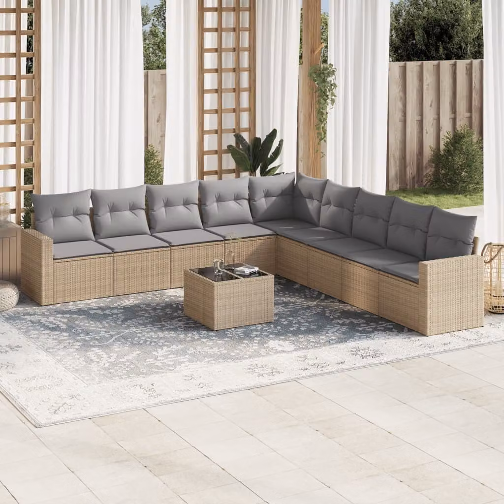 Maison Exclusive - Set Divano da Giardino 10 pz con Cuscini Beige in Polyrattan