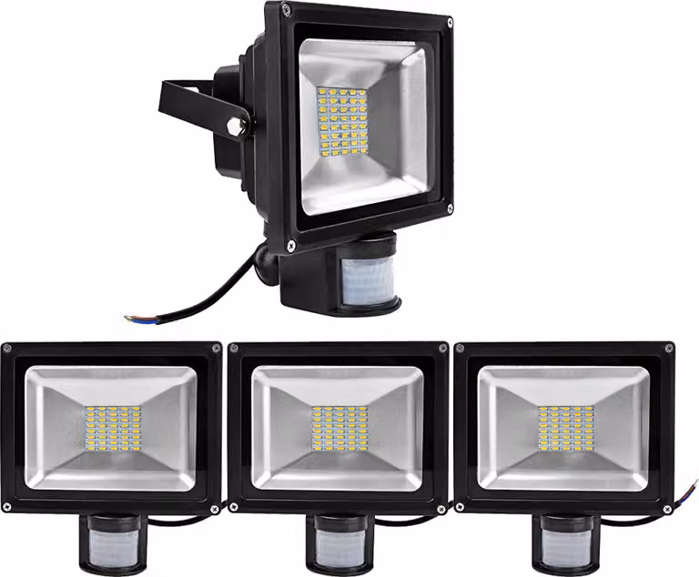 Greenmigo 4x SMD 30W Proiettore con sensore di movimento, luce bianca calda, corpo in alluminio nero, IP65, lampada LED impermeabile, applique, illuminazione diffusa, illuminazione da esterno, lampada da giardino a LED, faretto da esterno