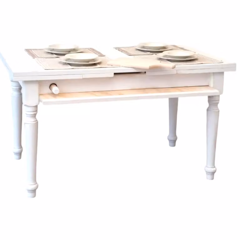 Tavolo da cucina estensibile in stile shabby chic bianco Mobili 2G L: 140 cm, P: 80 cm, H: 80 cm